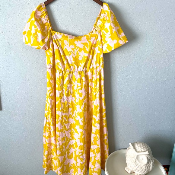 Eloquii Puff Sleeve Fit and Flare Yellow Floral Print Midi Dress Size 16 - Picture 11 of 11